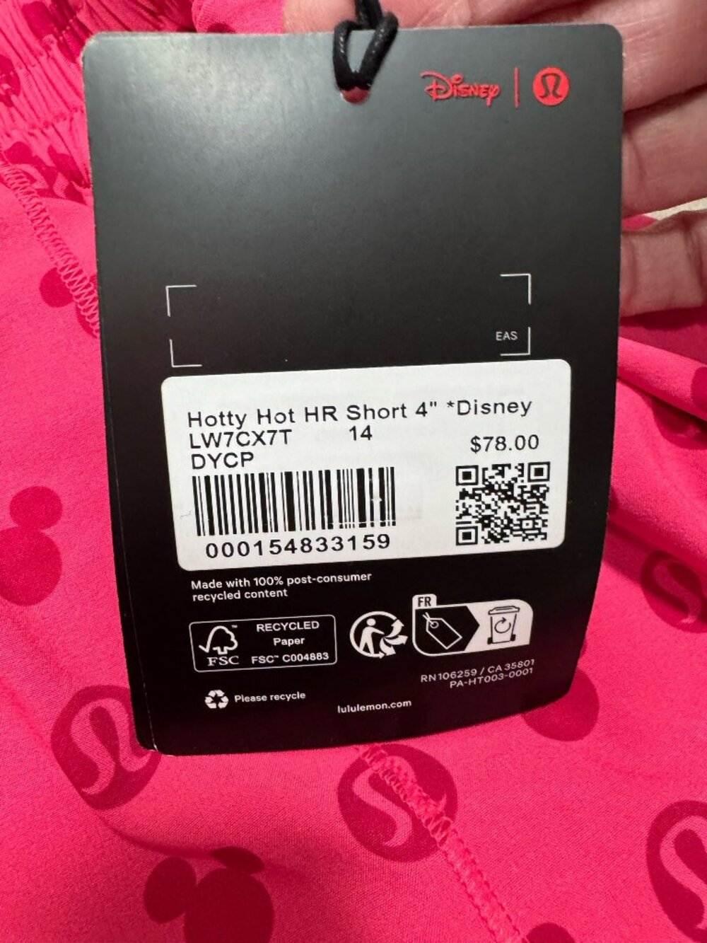 Disney x lululemon *Hotty Hot High-Rise Short 4" Size 14 NWT - Picture 2 of 4